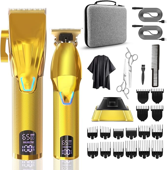 Suttik Professional Hair Clipper and Trimmer Set, Barber Clippers Set for Men Professional Kit, Beard Trimmer Haircut Kit, Cordless Clippers for Hair Cutting,Gold