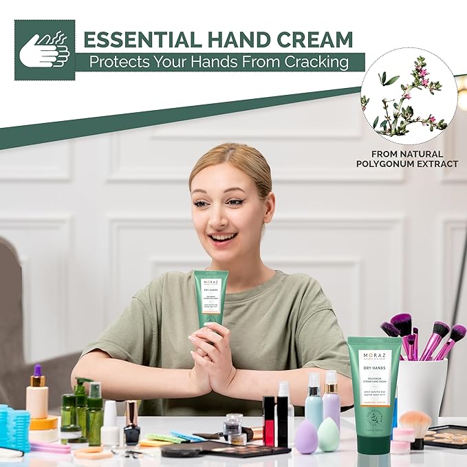Moraz Herbal Hand Cream For Dry Cracked Hands with Polygonum Extract – Cruelty-Free Hand Moisturizer for Extremely Dry & Rough Skin – Paraben-Free & Herbal-Rich Hand Lotion for Women & Men, 8.5 Fl Oz