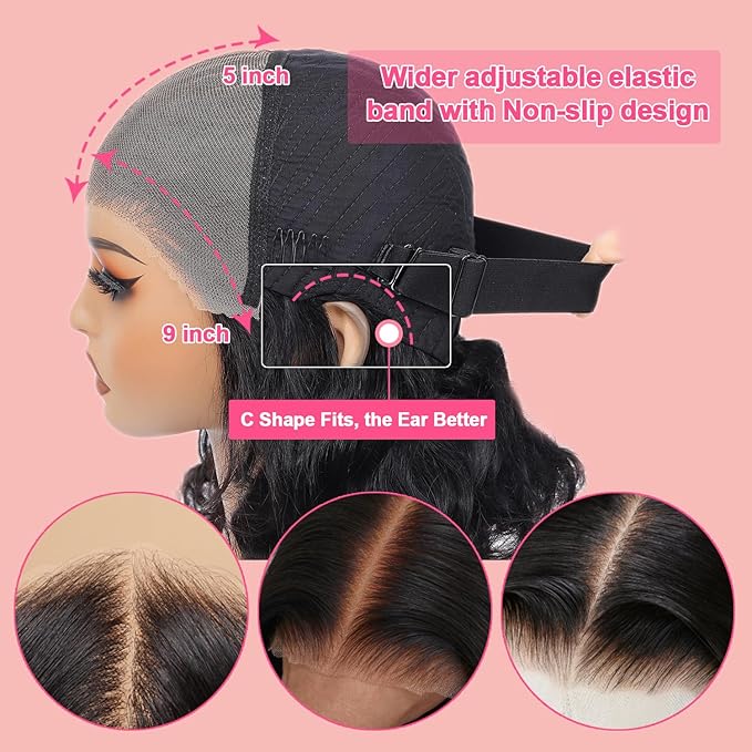 9x5 Glueless Wigs Human Hair Pre Plucked Pre Cut Bob Wig Human Hair 200% Density Body Wave Lace Front Wigs Human Hair HD Closure Wigs Short Bob Wigs for Black Women Wear and Go Glueless Wig 12 Inch