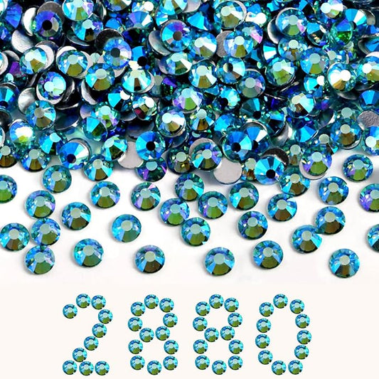 Beadsland Flatback Rhinestones Bulk, 2880pcs Rhinestones for Nails Crafts Clothes DIY Decoration, Aquamarine AB, SS30, 6.3-6.5mm
