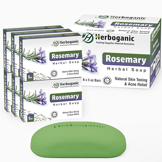Rosemary Herbal Soap | Pack of 6 of 5oz soap Bar | Ideal for Men and Women, Soothing and Nourishing Soap for Moisturization