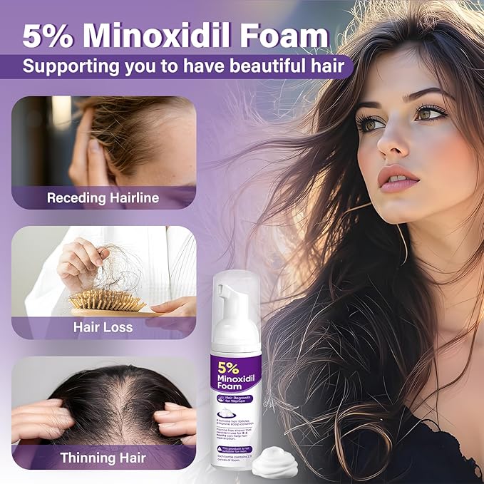 5% Minoxidil Foam for Women Hair Growth Foam Suitable for Hair Thinning Receding Hairline and Hair Loss to Hair Regrowth Get Thicker Fuller Hair 3 Bottles 2.11 Ounces Each