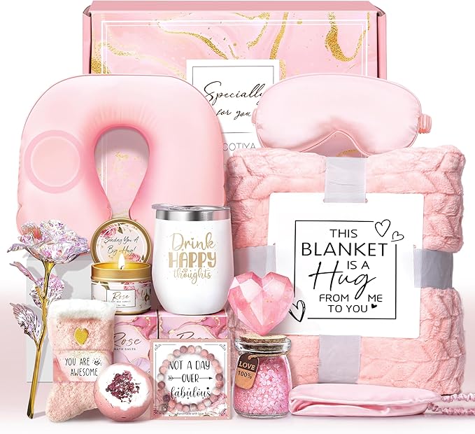 Birthday Gifts for Women Self Care Gifts Get Well Soon Gifts for Women,Relaxing Spa Gifts Basket w/Flannel Blanket Traveling Pillow Care Package christmas Birthday Gifts Idea for Mom Her Wife Friends