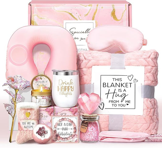 Birthday Gifts for Women Self Care Gifts Get Well Soon Gifts for Women,Relaxing Spa Gifts Basket w/Flannel Blanket Traveling Pillow Care Package christmas Birthday Gifts Idea for Mom Her Wife Friends
