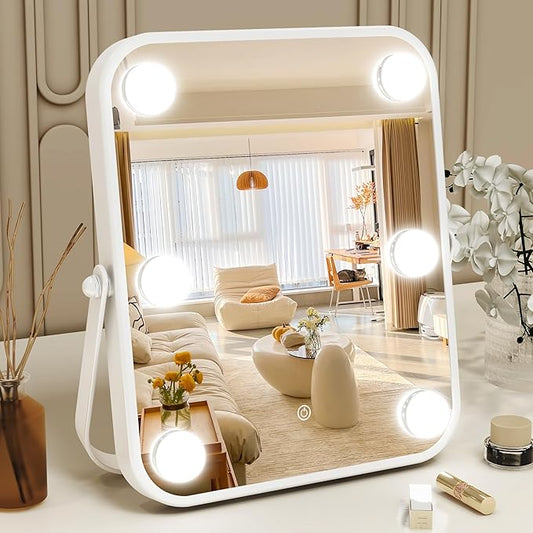 10x12 Inch Hollywood Vanity Mirror with Dimmable LED Lighting, Smart Touch Control & U-Shaped Bracket - Portable Tabletop Makeup Mirror for Travel, Home
