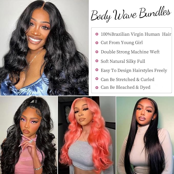 12A Human Hair Bundles 22 22 22 Inch Body Wave Bundles Human Hair 100% Unprocessed Brazilian Virgin Hair 3 Bundles Human Hair Deals Weave Extensions Real Human Hair Natural Black Color Bundles