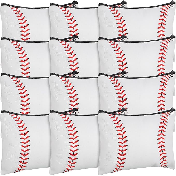 Eccliy 20 Pcs Baseball Makeup Bags Bulk Sport Team Gifts Baseball Cosmetic Bag Accessories for Women Toiletry Zipper Pouch Travel Canvas Gifts Stuff for Party Team Players Lover