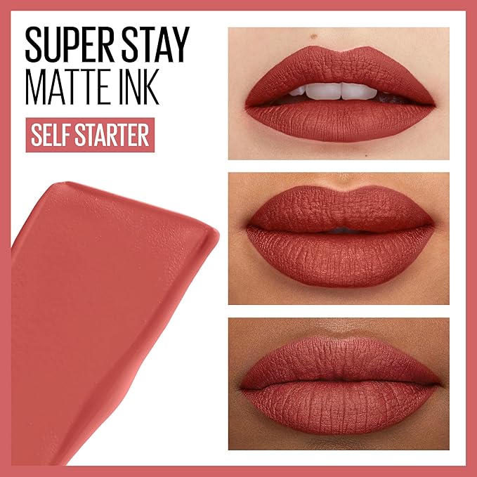 Maybelline Super Stay Matte Ink Liquid Lipstick Makeup, Long Lasting High Impact Color, Up to 16H Wear, Self-Starter, Light Red, 1 Count, Packaging May Vary