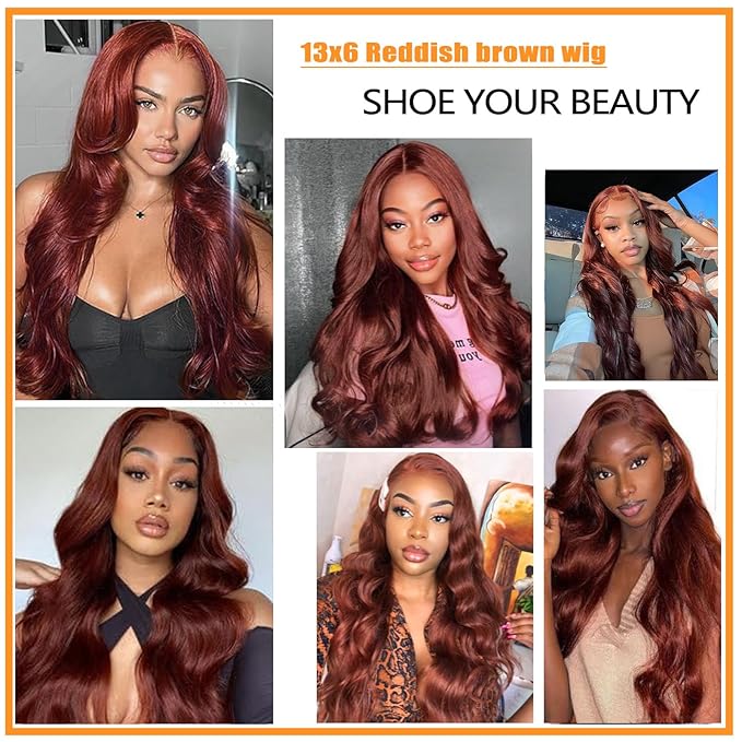 32 Inch Reddish Brown Lace Front Wigs Human Hair Auburn 13x6 Hd Lace Frontal Body Wave Wigs Human Hair Pre Plucked With Baby Hair Wear And Go Glueless Brown Wig Human Hair for Women 180% Density
