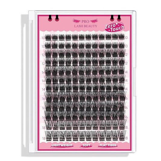 Lash Clusters 144 Pcs Individual Lashes Zero Touch Cluster Lashes DIY Lash Extension Eyelash Clusters Ultra Soft Wispy Lashes Super Thin Band Soft & Comfortable(Flutter-D-10-18 mix)