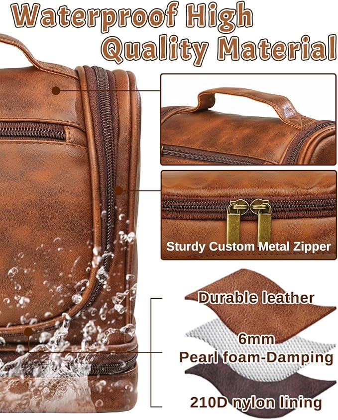 Personalized toiletry Bag for Men, Father's Day Gifts, Custom Engraved Leather Toiletry Organizer, Waterproof Dopp Kit & Gifts for Dad, Husband, Groomsmen