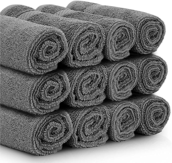 White Classic Luxury Washcloths for Bathroom-Hotel-Spa-Kitchen-Set - Circlet Egyptian Cotton - Highly Absorbent Hotel Quality Face Towels - Bulk Set of 12-13x13 Inch (Dark Gray)