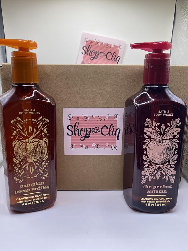 Shop&Cliq Bath and Body Fall collection Gel Hand Wash Soap Bundle - PUPKIN PECAN WAFFLES & THE PERFECT AUTUMN - 8 FL. EACH