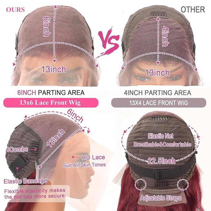 30 Inch 99J Burgundy Lace Front Wigs Human Hair Wine Red Colored Body Wave 13x6 HD Lace Frontal Wigs Human Hair Pre Plucked with Baby Hair Glueless 200% Density Human Hair Wigs for Women