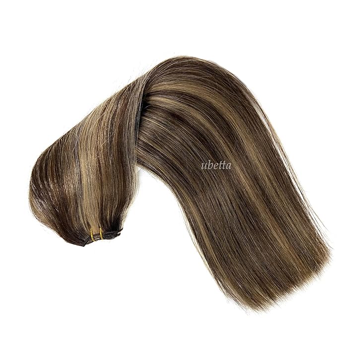 Sew in Hair Extensions Real Human Hair, Dark Brown Balayage Blonde Hand Tied Weft Hair Extensions Human Hair Bundles,120G 22 Inch Human Hair Wefts Sew in Extensions for Women