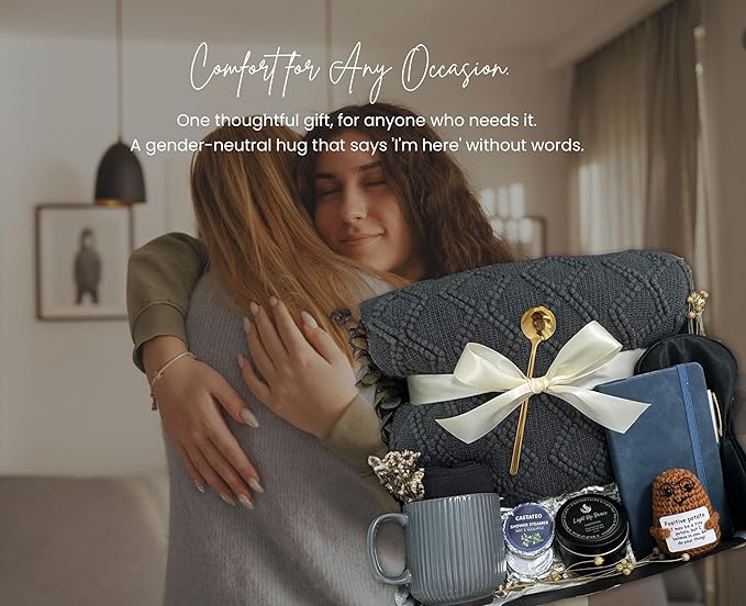 Birthday Gift Basket for Men & Women, Cancer Care Gift Box,Thank You Gifts Set,Sympathy Gift/Comfort Gift for Birthday, Surgery Recovery, Encouragement, Get Well Soon (Grey & Navy Blue)