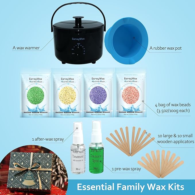Waxing Kit for Women and Men, Wax Warmer Hair Removal at Home with Beads, Multiple Formulas Target Different Types of Sensitive Skin Body, Brazilian Bikini, Eyebrow, Facial