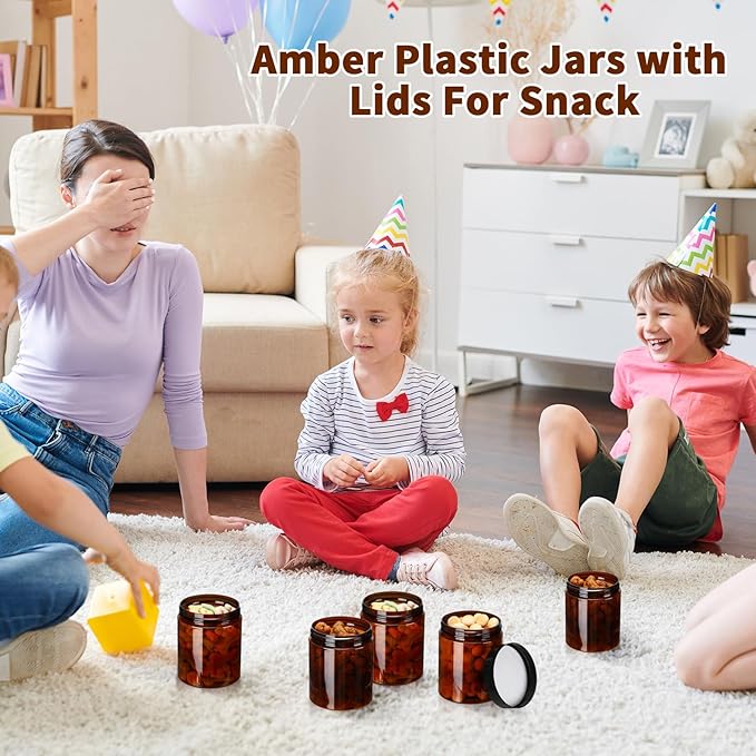 Tanlade 40 Pcs Amber Plastic Jars with Lids Round Cosmetic Containers Amber Jars Refillable Containers for Powder Liquid Food Storage Kitchen Cosmetic Lotion Ointments Creams Essential Oil (8 oz)