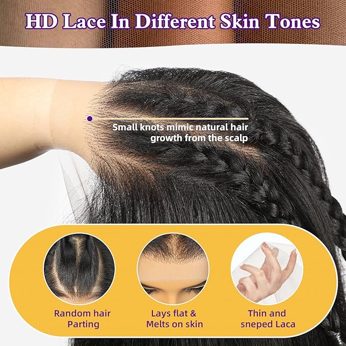 Black Synthetic Lace Front Wig,13X6 HD Long Straight Glueless Wig for Women Daily Use 20IN（1B）