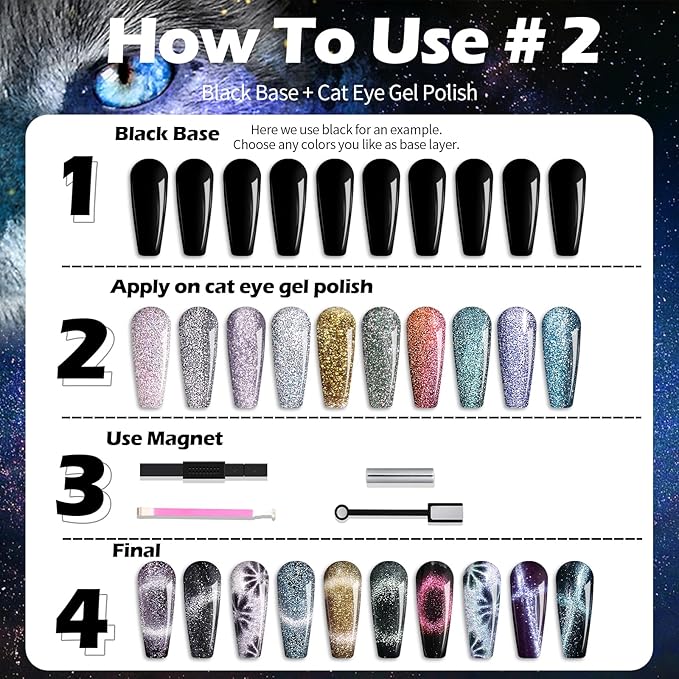 Clara Colors Magnetic Nail Polish - 20 Colors Cat Eye Gel Polish Kit Holographic Glitter Cat Eye Nail Polish with 4 Magnet, Black White Base Top Coat Gel Soak Off LED Manicure Salon DIY Art Gifts