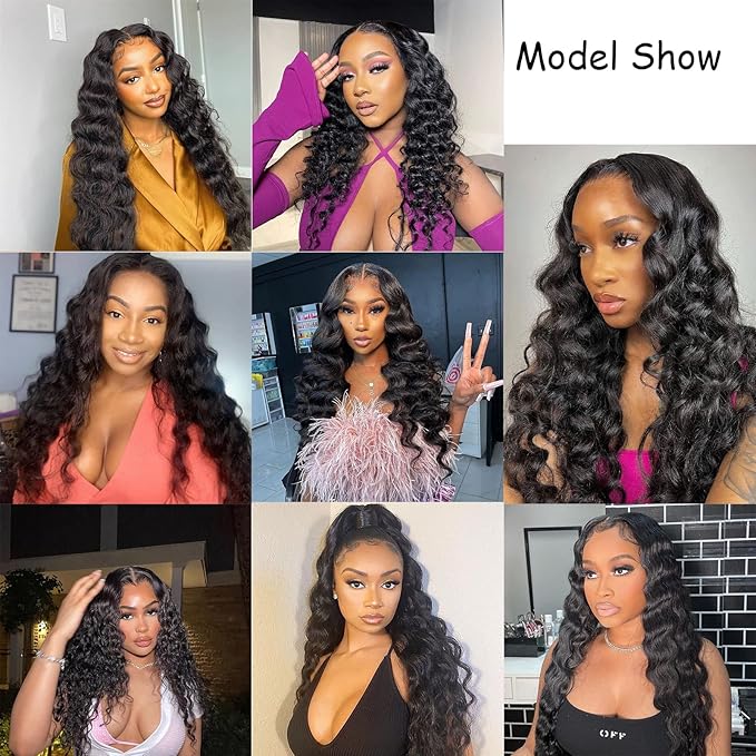 Loose Deep Wave Bundles with Closure Human Hair 18 20 22+16 Inch 100% Unprocessed Remy Bundles with 4x4 HD Lace Closure Weave Wavy 3 Bundls and Closure Natural Black Color for Women