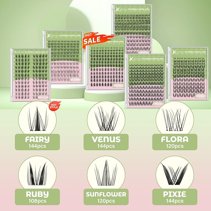 Pixie Lash Clusters Kit Fairy Lash Extension Kit D Curl 144Pcs Eyelash Extension Kit Wispy Natural Invisible Band Lash Kit with Waterproof DIY Lash Extension Kit at Home(Pixie-D-8-18MIX)