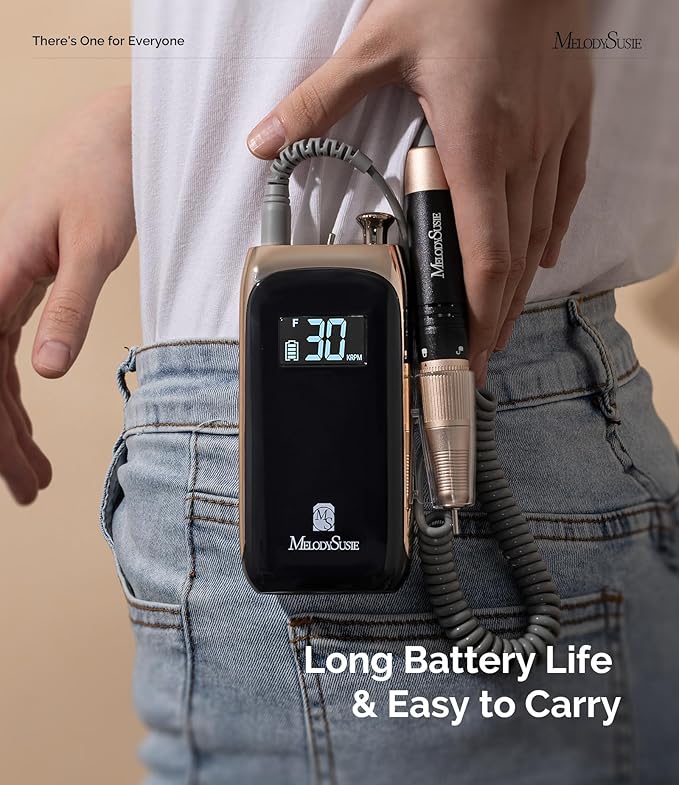 MelodySusie SC320C Electric Nail Drill Machine, Rechargeable 30000RPM Efile for Acrylic Nail, Portable Nail File with 6 Nail Drill Bit Set, SR3 Jade (Black)