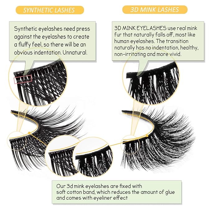 GOO GOO 3D Mink Eyelashes, Daily Type 13mm to 18mm 5 Styles Fake Eyelashes Multipack Real Siberian Mink Fur False Eyelashes Natural Look Hand Made Reusable Eyelashes for Women