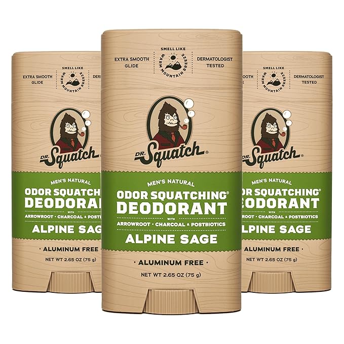 Dr. Squatch Natural Deodorant for Men - Odor-Squatching Aluminum Free - Alpine Sage (2.65 oz, 3-Pack)