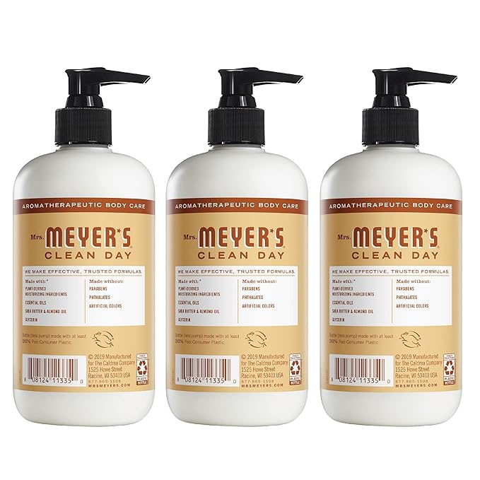 MRS. MEYER'S CLEAN DAY Hand Lotion for Dry Hands, Non-Greasy Moisturizer Made with Essential Oils, Oat Blossom, 12 oz Bottles, Pack of 3
