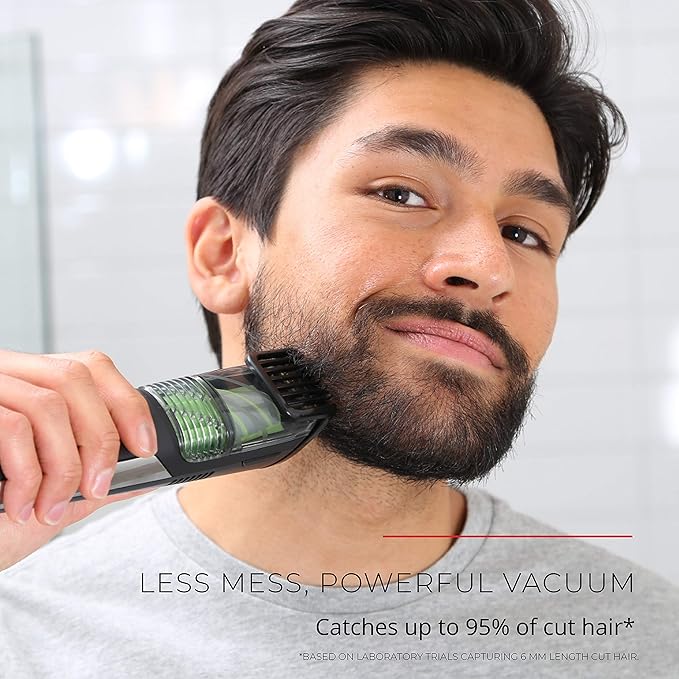 Remington Vacuum Beard Trimmer,13 Length and Style Settings with Adjustable Length Comb (2-18mm),Vacuum Trimmer for Beard, Mustache, and Stubble, Rechargeable Lithium Power, Washable, Removable Blades