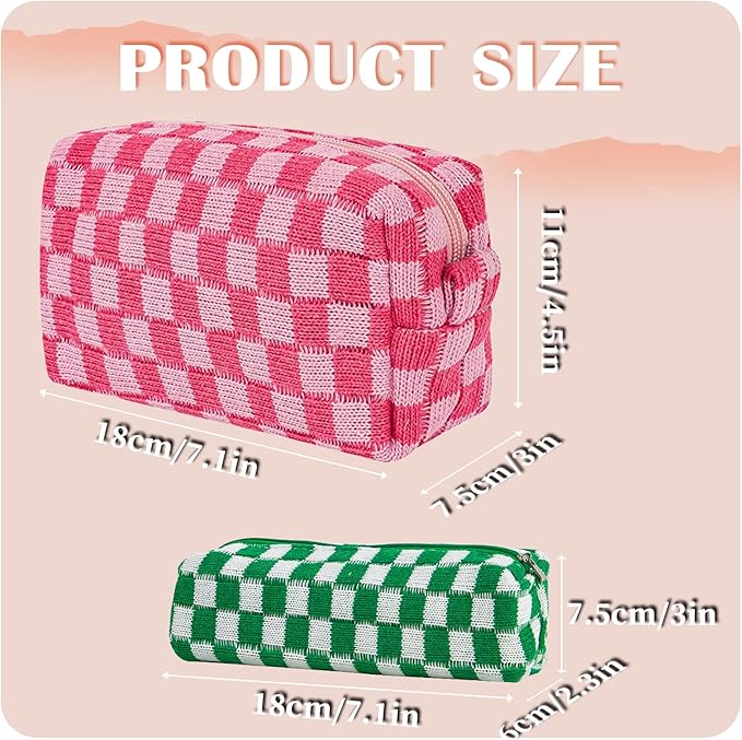 8pcs Checkered Makeup Bag Cosmetic Bag for Women,4Pcs Large Capacity Y2k Makeup Bags and 4Pcs Pencil Case Makeup Brushes Storage Bag Travel Toiletry Bag Organizer