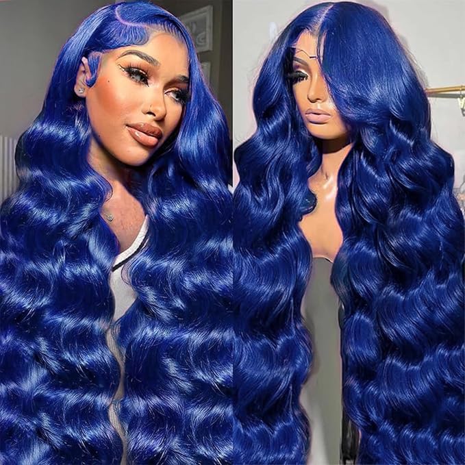 30 Inch Royal Blue Lace Front Wigs Human Hair 13x6 Lace Front Wigs Dark Blue Body Wave Human Hair Lace Front Wigs Pre Plucked with Baby Hair Dark Blue Colored Glueless Human Hair 200% Density