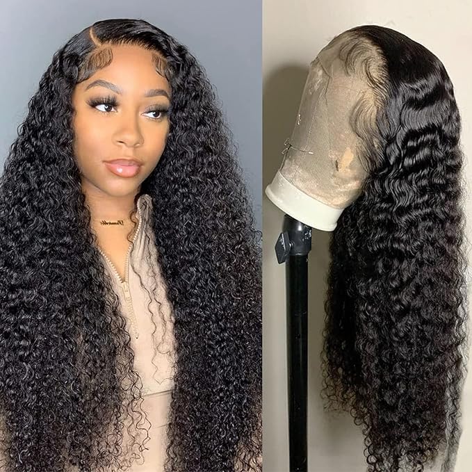 32 Inch Lace Front Wigs Human Hair Pre Plucked for Women 180% Density HD Transparent 13x4 Deep Wave Lace Front Wigs Human Hair Wet and Wavy Brazilian Curly Glueless Lace Frontal Wigs