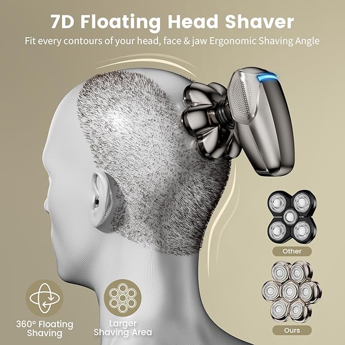 7D Head Shavers for Bald Men, SHPAVVER Detachable Head Shaver LED Display Dry Wet Bald Head Razor, IPX7 Waterproof Head Shavers with Type-C Charge