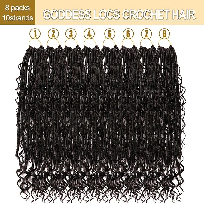8 Packs Goddess Faux Locs Crochet Hair-18 Inch Boho Soft Locs Crochet Hair for Black Women (#1B, 18 Inch(Pack of 8))