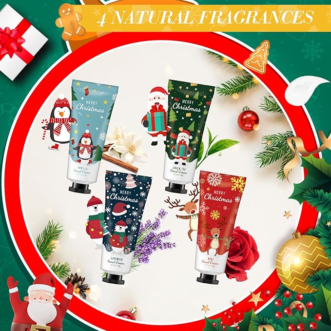 48 Christmas Hand Cream Gift Set Christmas Stocking Stuffers Hand Cream Travel Size Care Cream Bulk Mini Hand Lotion for Dry Cracked Hands Employees Colleagues Teacher Gifts