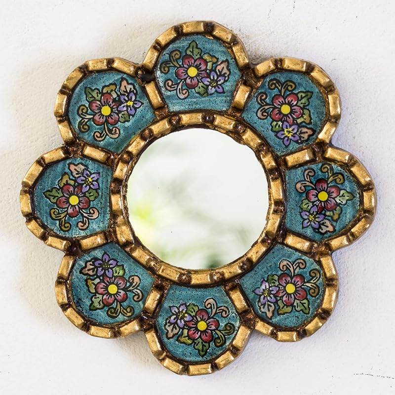 Small Accent Wall Mirror set of 3 - Decorative Vintage mirrors of 6" for wall decor, Peruvian Mirrors Vanity with bronze leaf 'Miraflores'