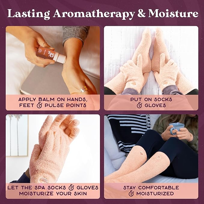 Purple Canyon Moisturizing Socks & Gloves and Heel Balm Foot Care Kit | Peach Socks and Gloves Infused with Aloe Vera and Vitamin E | Cracked Heel Treatment for Self Care