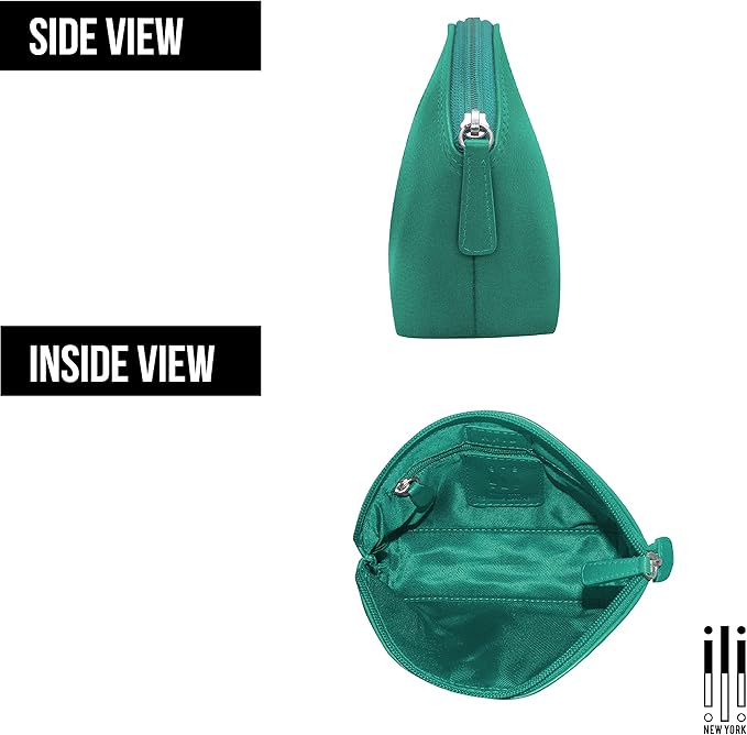 ili New York Genuine Leather Cosmetic Pouch – RFID Blocking, Leather Makeup Bag for Purse with Top Zip Closure & Interior Zip Pocket, Perfect as a Compact and Stylish Travel Cosmetic Bag