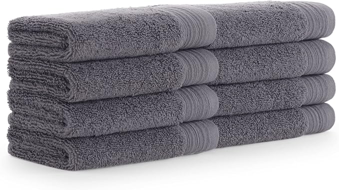 Aston & Arden Anatolia Turkish Wash Cloths - Pack of 8-100% Ring Spun Cotton, Soft Plush Absorbent, 600 GSM Low Twist Weave, Premium Towel for Hotel, Spa, Bathroom, 13 x 13 in, Pewter Grey