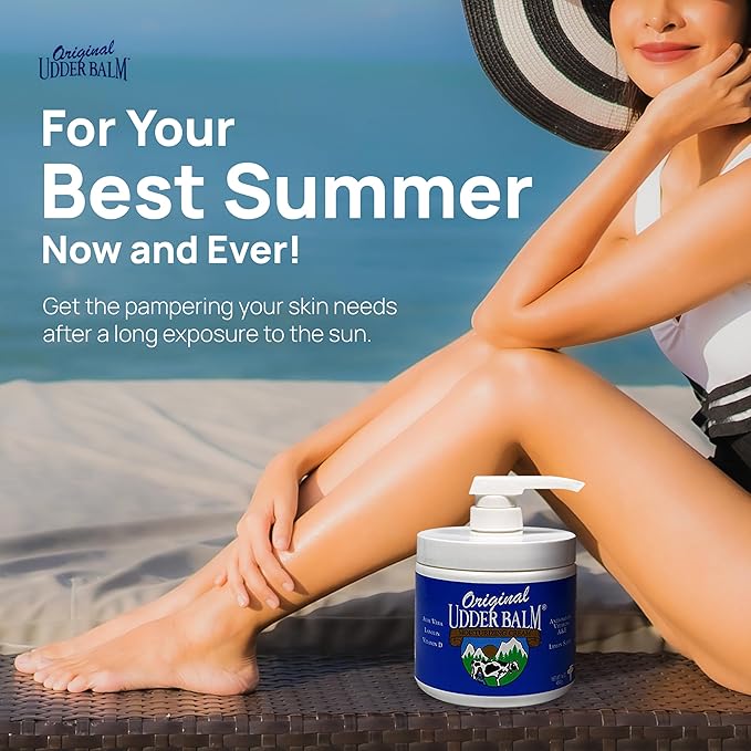 Original Udder Balm (NOT Cream or Lotion Body Moisturizing and Soothing for Dry, Cracked, Flaky, Rough Skin, 16 oz Pump Jar, Lemon Scent with Pump