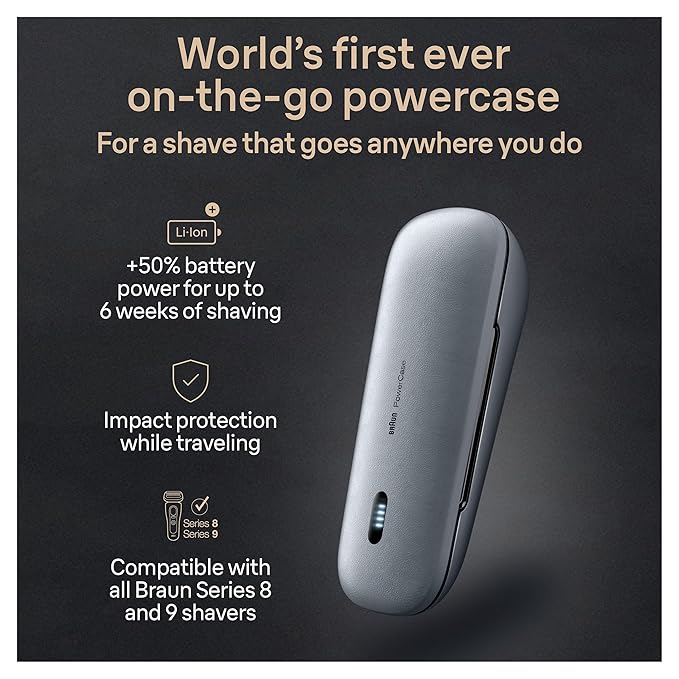 Braun Powercase for Electric Razors for Men, Compatible with Braun Series 9 Pro, Series 9 and Series 8 Electric Shavers, Portable Shaver Case, Charges for Up to 6 weeks