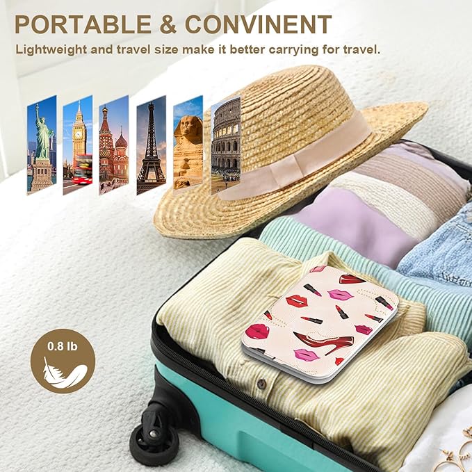 Mocado Travel Makeup Mirro with Lights, 360° Rotation Lighted Makeup Mirror, Portable Mirror with 10x Magnification, 3 Color Lightings, Dimmable Touch Screen, Tabletop Light up Mirror(Lipstick)