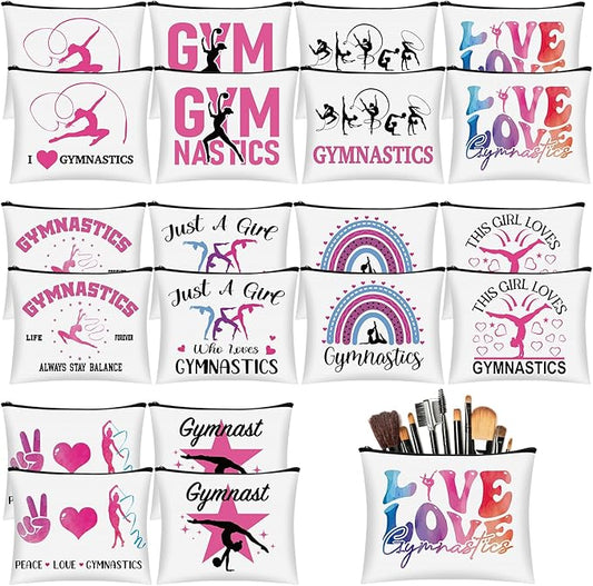 Kacctyen 20 Pcs Gymnastics Makeup Bag Inspirational Gymnastics Lover Gifts for Women Gymnast Cosmetic Bag Gymnast Stuff for Women Girls Coach Friend Coworker Birthday Party Favors