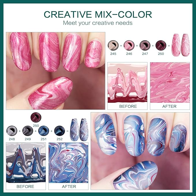 Morovan Gel Nail Polish Kit: with U V Light 9 Colors Gel Nail Polish Set Pink Nude Blue Glitter Gel Polish Nail Art Decorations Manicure Tools DIY Salon Home Gifts