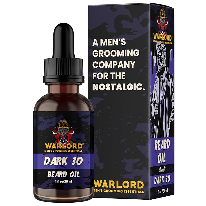 WARLORD Beard Oil & Beard Softener for Men - Beard Moisturizer & Natural Beard Oil to Reduce Itchy Skin, Tame Hair and Manage Frizz - Dark 30, 1 Fl Oz