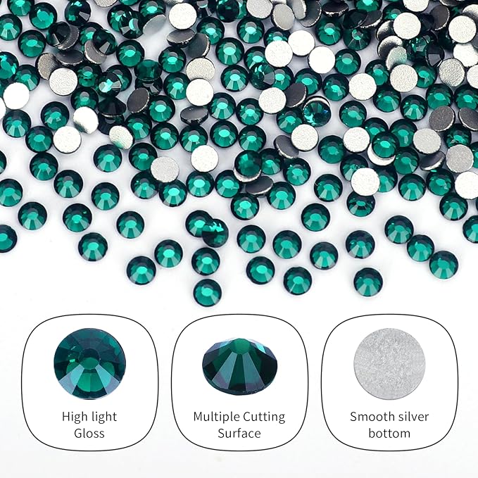 10000PCS Emerald Rhinestones Bulk, Flat Back Crystal Glass Stone Round Gems,SS10, 2.7-2.9mm