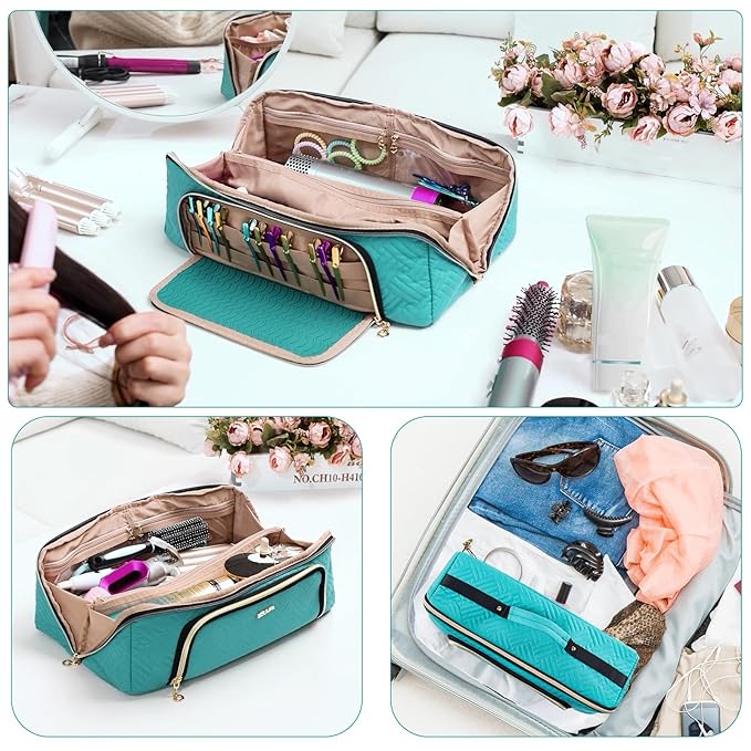 Large Travel Bag - 2in1 Hair Tools Organizer for Dryer Brush, Flat Irons, Straighteners, Curling Irons, Makeup Bag