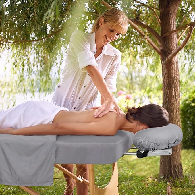 12 Pcs 4 Sets Premium Microfiber Massage Table Sheet Set, Include Massage Table Cover, Massage Fitted Sheet, Massage FacFBAUS-LXX2302821e Rest Cover for Beauty Salon Spa Hair Salon (Grey)